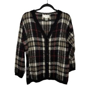 Vintage Jay Jacobs Cardigan Womens‎ S Mohair Plaid V-neck Granny Cabin Cozy